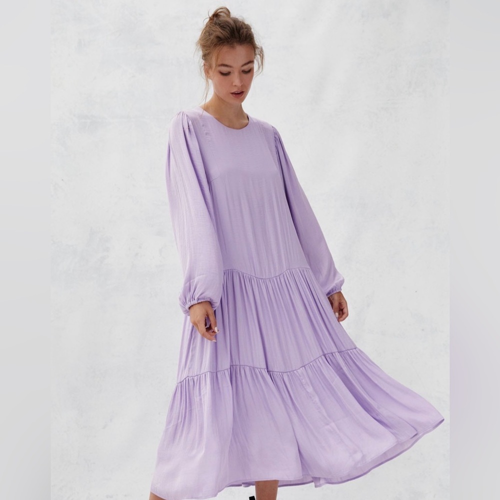 Dolan Left Coast Anthropologie Lavender Katrina Tiered Maxi Dress Sz L NWT